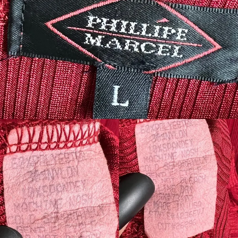 Vintage 90s Red Ribbed Knit Shirt Mens Medium Slim Fit Stretch